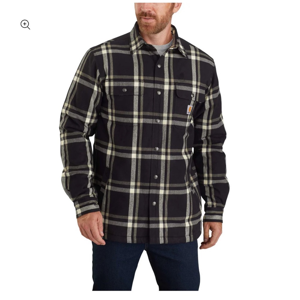 CARHARTT® RELAXED FIT FLANNEL SHERPA-LINED SNAP-FRONT PLAID SHIRT JAC